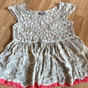 Free People Babydoll Floral Lace Sheer Top Cream and Salmon Pink M